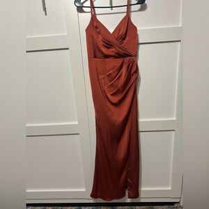 Azazie Elegant Rust spaghetti strap Dress - small